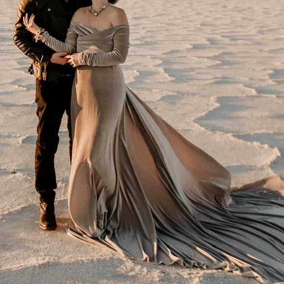 Elegant Gray Velvet Women's Photoshoot Dress - Picture 16 of 16